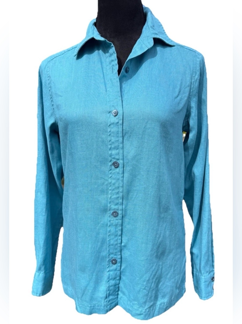Pendleton 100% Linen Aqua Blue Long Sleeve Shirt XS Coastal Resort Travel Top